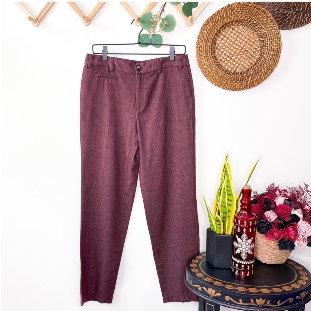 Zara Trafuluc Burgundy Pinstripe Trousers Size Medium